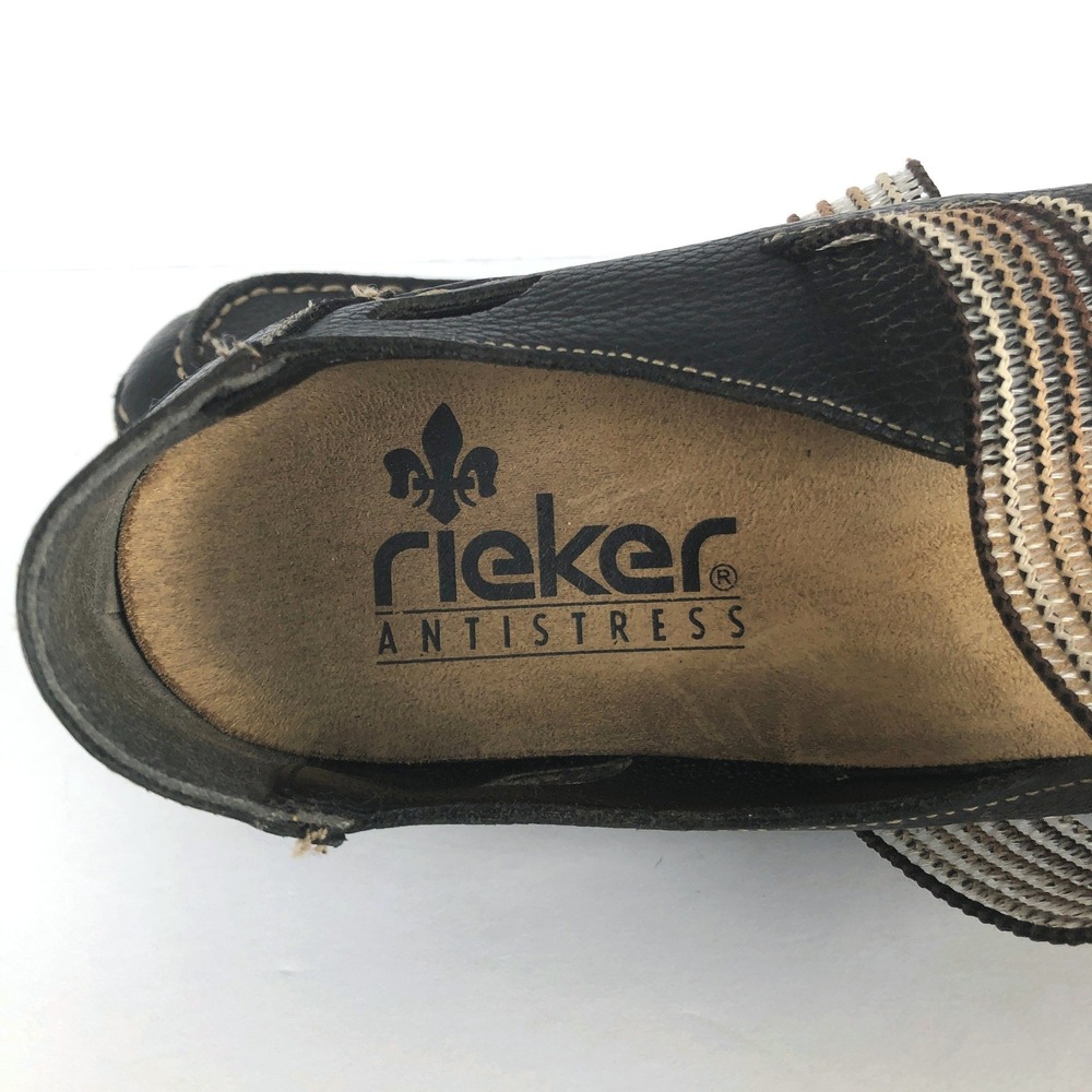 RIEKER Antistress Leather Mary Jane Woven Strap Flats Women's 39 Black Comfort - Picture 4 of 12